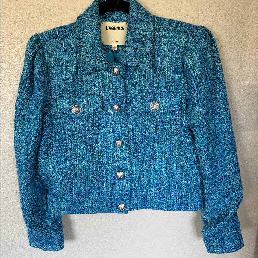 L'AGENCE Vibrant Blue Tweed Blazer